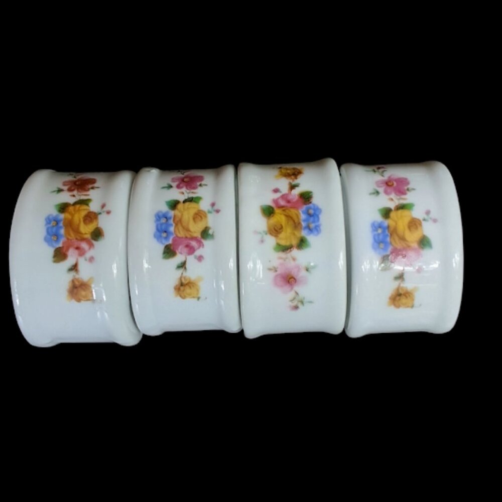 Napkin Rings Holders Vintage Porcelain Floral Set Of 4 - Picture 2 of 7